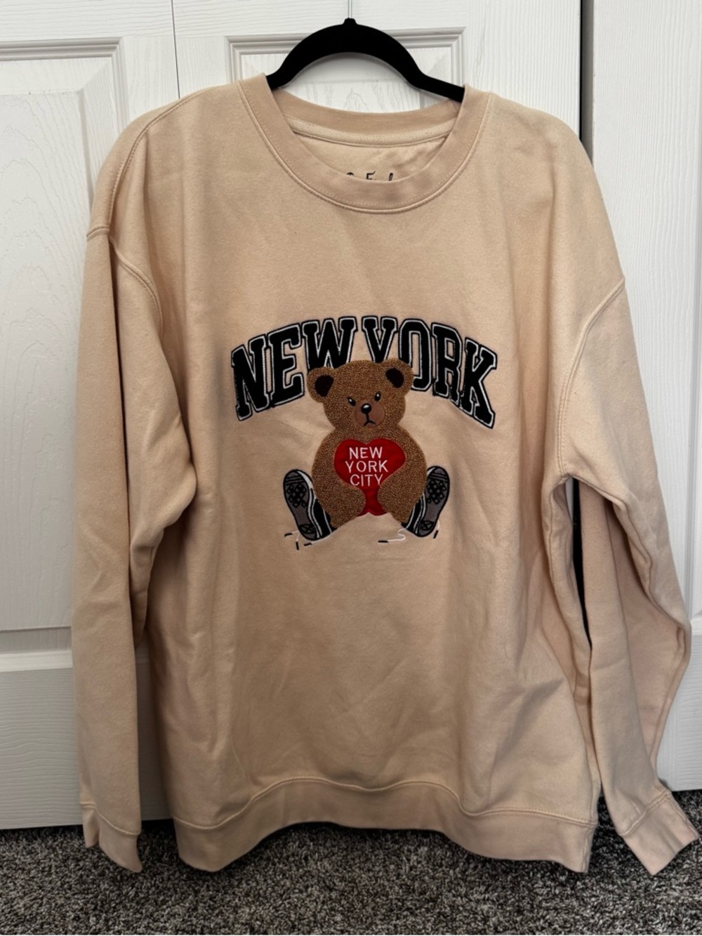 Beige New York City Bear Graphic Sweatshirt